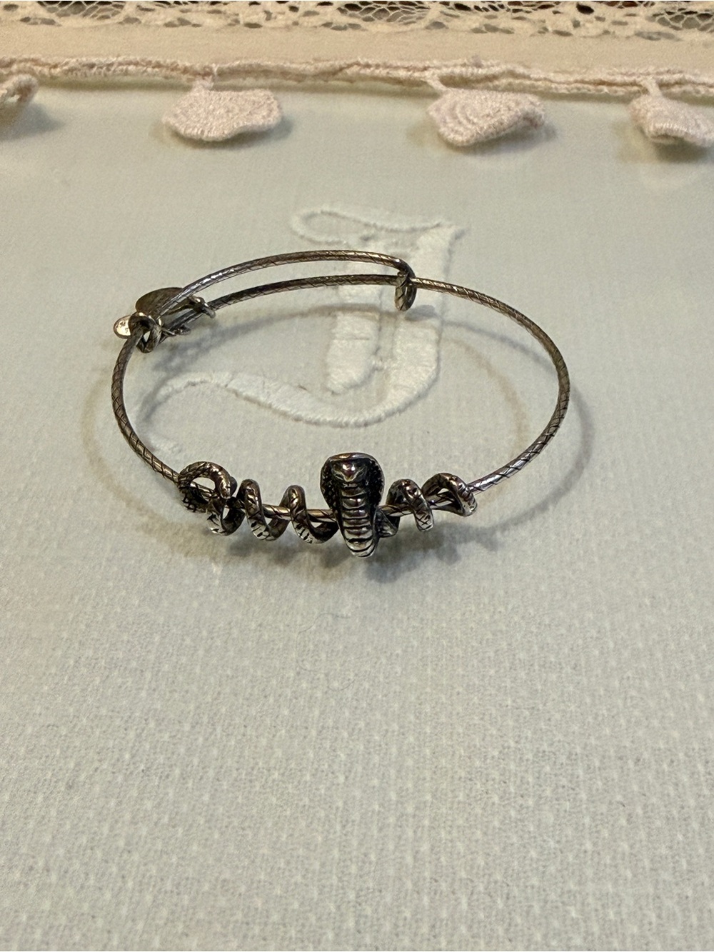 Alex and Ani Cobra Serpent  Bracelet Silver Tone Snake Charm Expandable Bangle